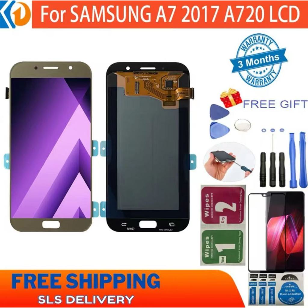 Original For Samsung A7 2017 A720 A720F SM-A720F OLED LCD Display  Touch Screen Digitizer Assembly R