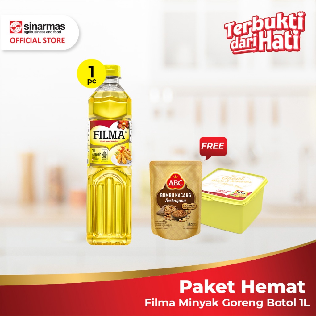 

Paket Hemat Filma Minyak Goreng Botol 1L + FREE Bumbu Kacang ABC 60g & Lunch Box