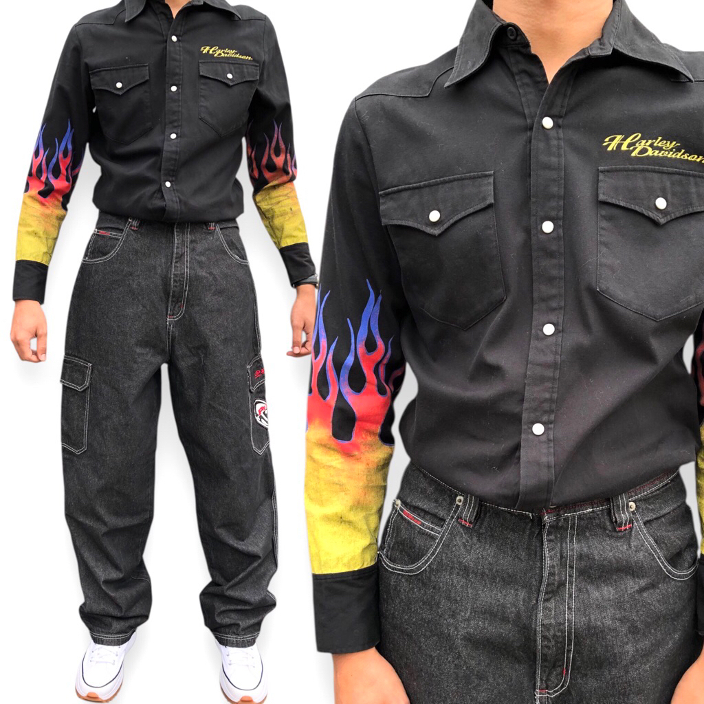 Kemeja Denim Harley Davidson vintage western shirt