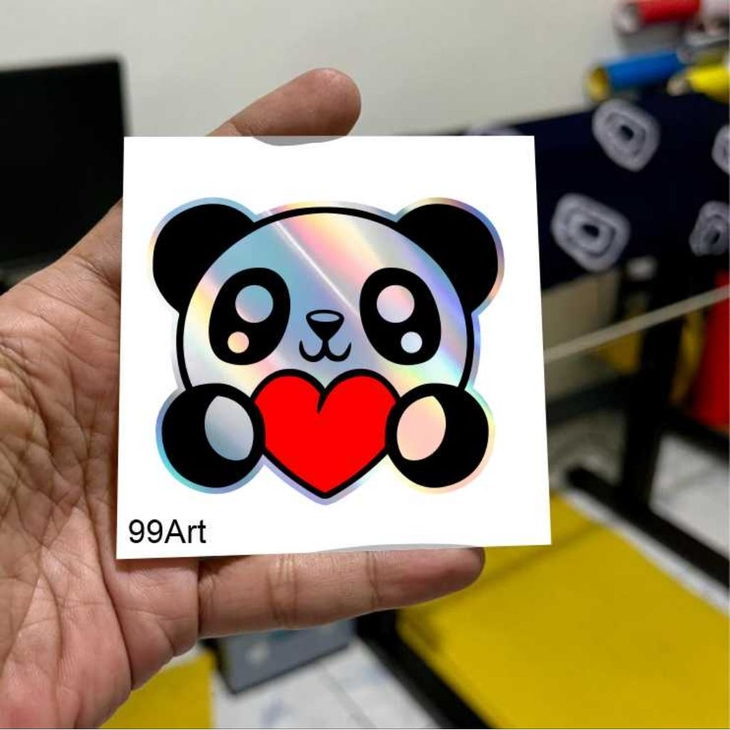 

stiker panda, panda imut, stiker lucu, stiker panda love, stiker reflektive nyala dan hologram
