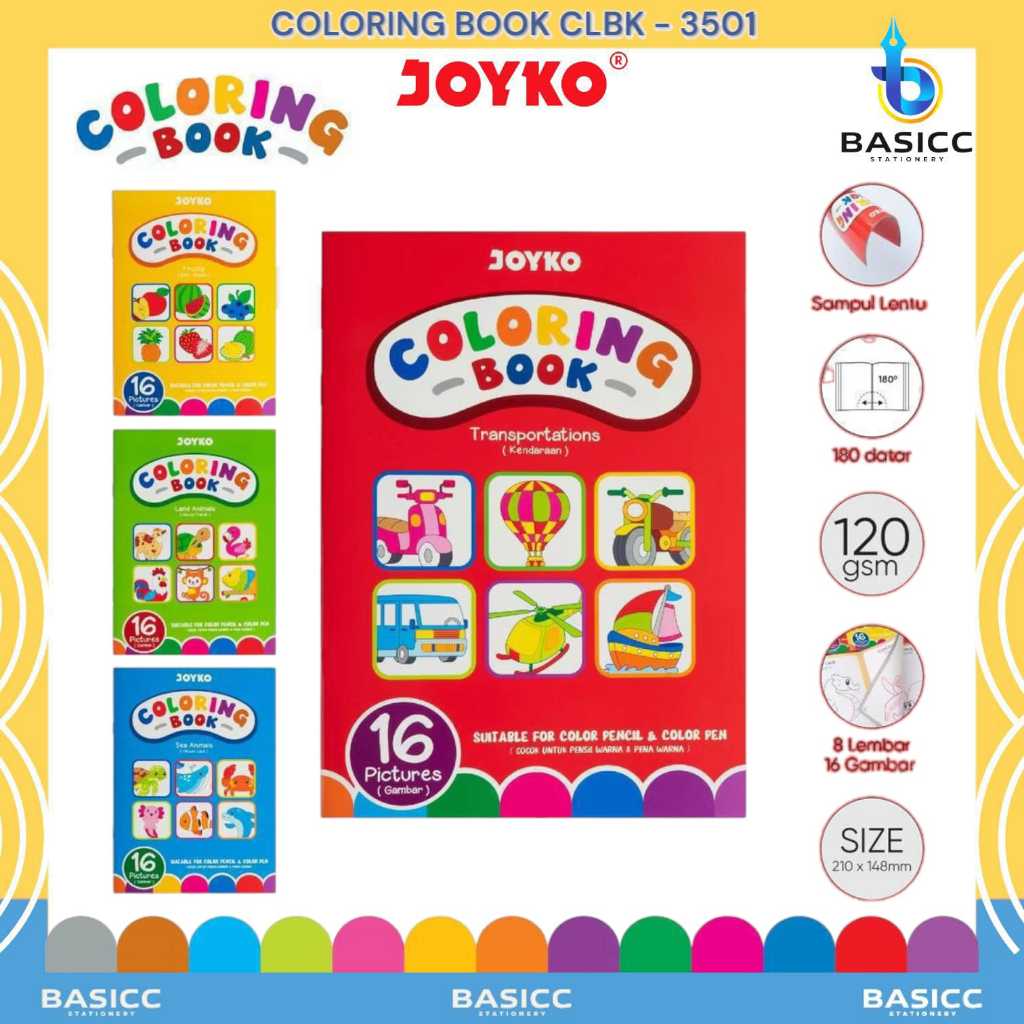 

Joyko Buku Mewarnai Coloring Book Transportations Fruits Land Sea Animals CLBK-3501 | @1 Buku
