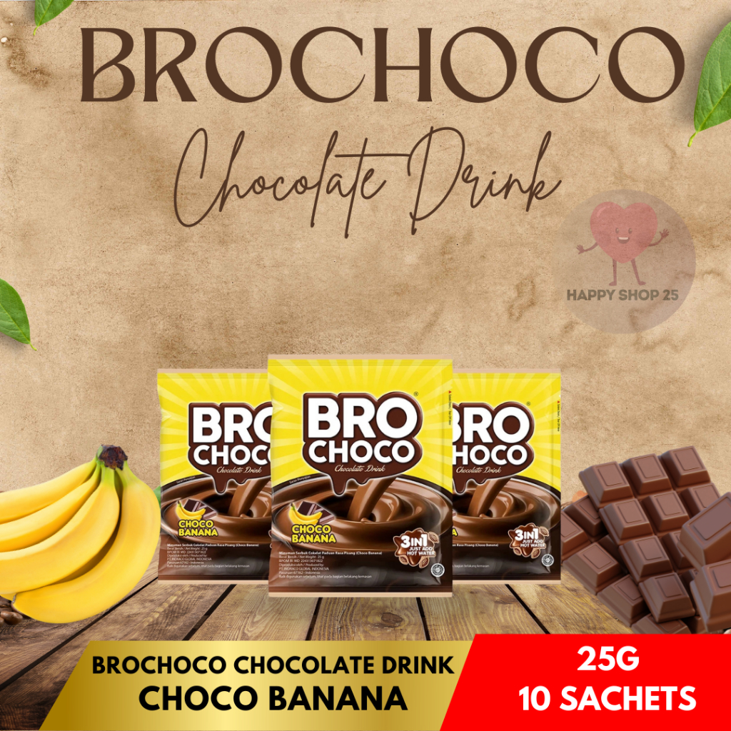 

BROCHOCO Banana R10 Chocolate Drink / Minuman Coklat Pisang (10 sachets x 25g)