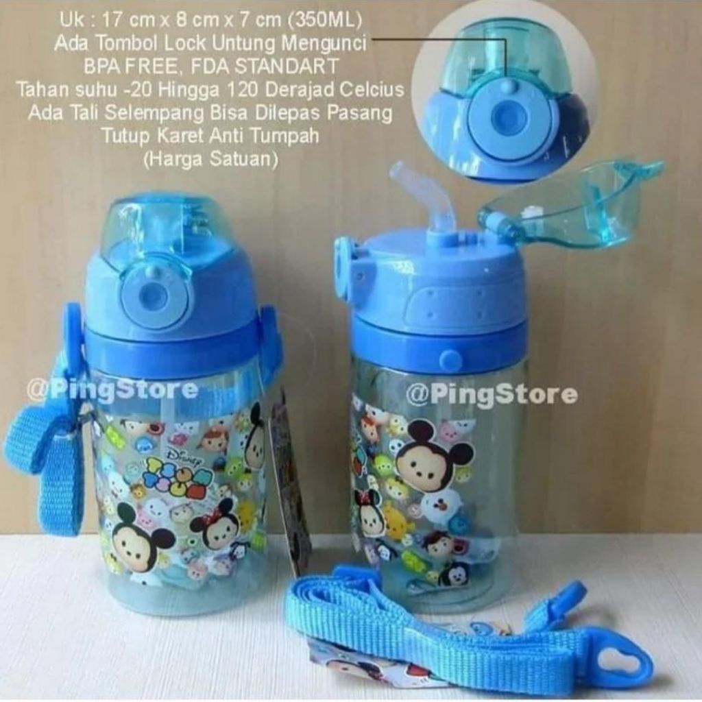 Botol minum anak sedotan tali selempang karakter kartun lucu