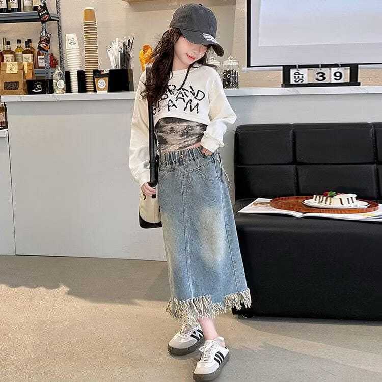 Rok Jeans Anak Skrit Model Rumbai Midi Korean Style