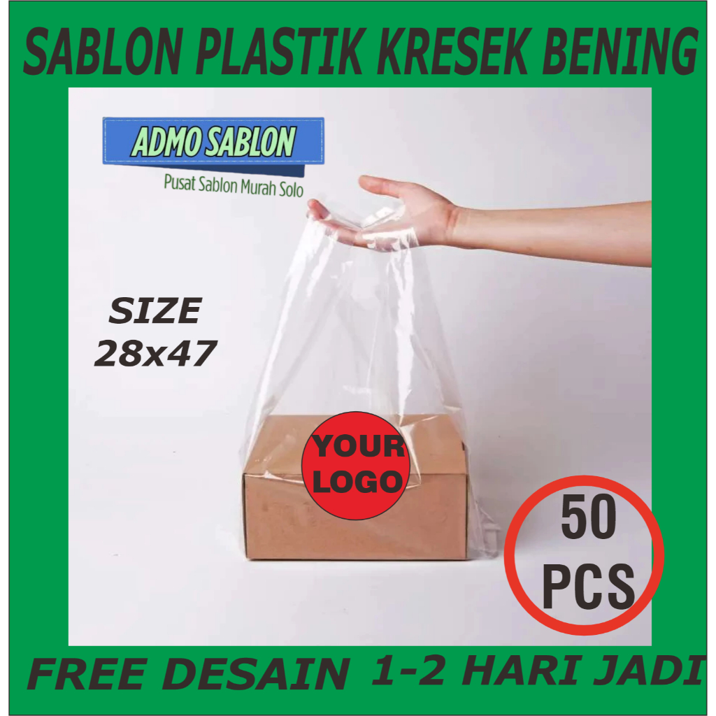 PLASTIK BENING MAKANAN SABLON CUSTOM ISI 50 PCS SIZE 28 x 48 PLASTIK KRESEK SIZE 28 FREE SABLON