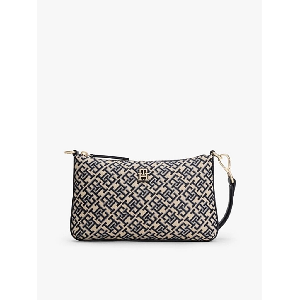 Tommy Hilfiger TH Jacquard Monogram Shoulder Tas Bahu/Selempang Wanita - Space Blue