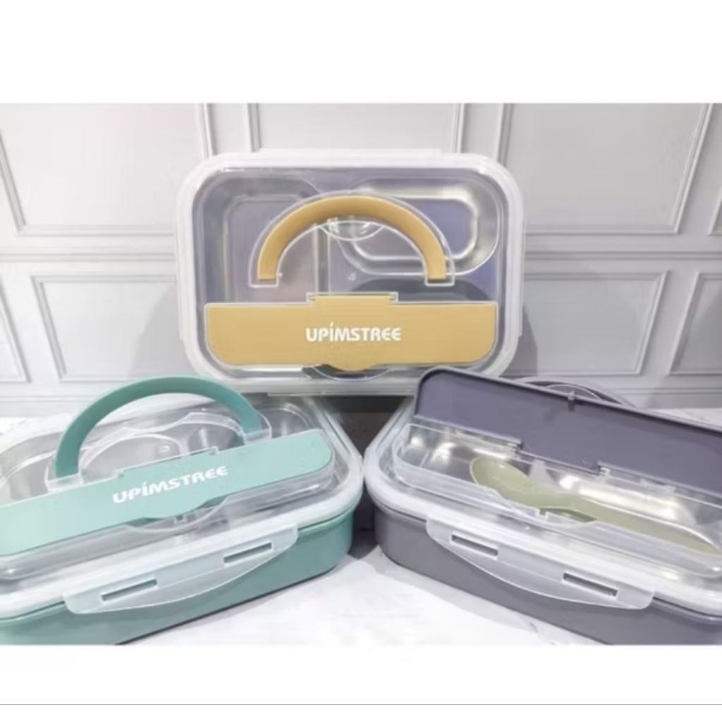 (3 Sekat Logo Upimstree/Lunch Time ) Lunch Box Stainless / Kotak Bekal Stainless / wadah bekal stain