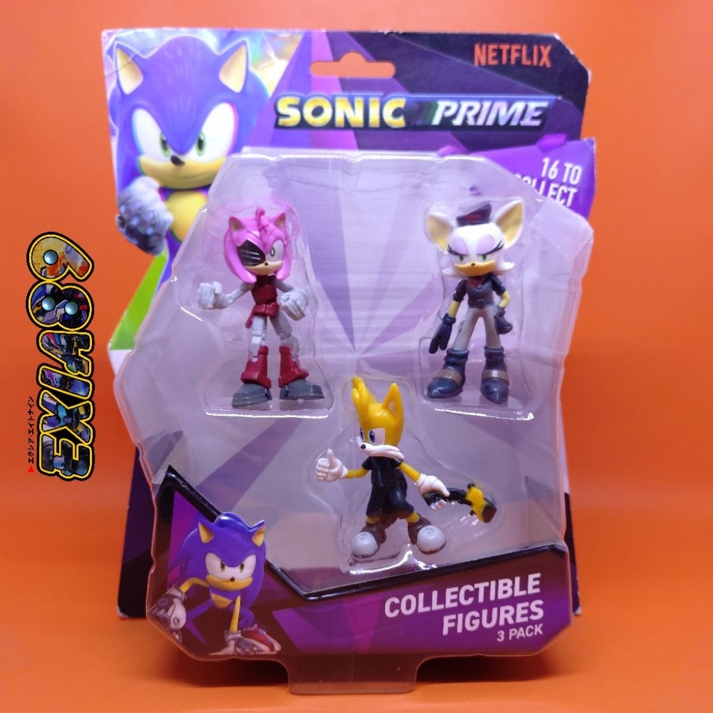 Sonic Prime Collectible Figures 3 Pack - Rusty Rose, Tails Nine, Rebel Rouge