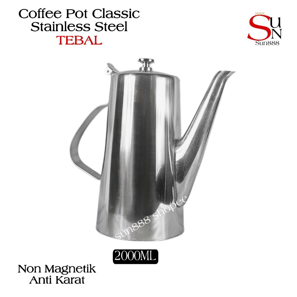 Coffee Pot Teko Kopi Tinggi 2000ml Stainless Steel Tebal Non Magnetik Anti Karat Golden Horse