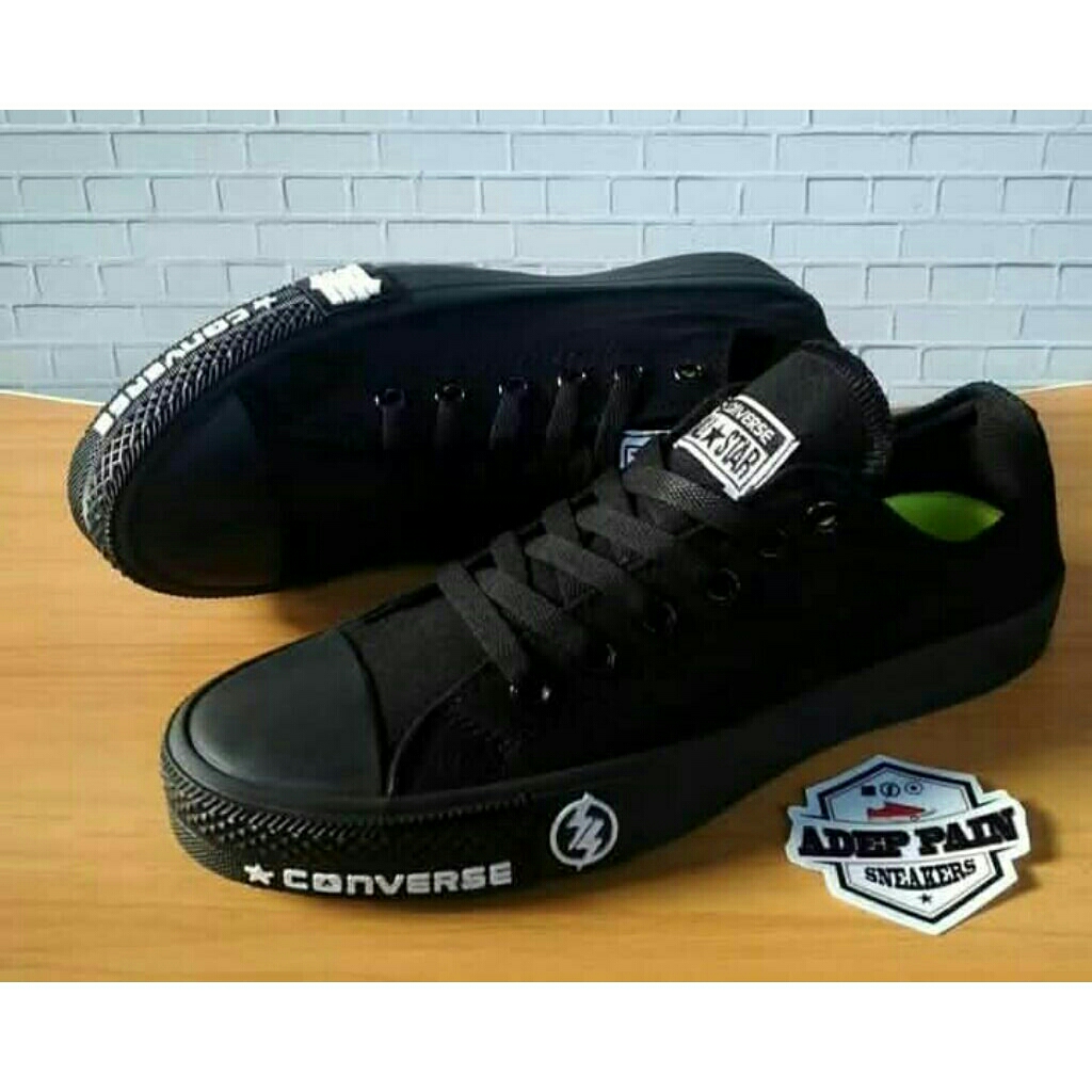 SEPATU ALL STAR CONVERSE LOW FULL BLACK MOTIF ORIGINAL QUALITY