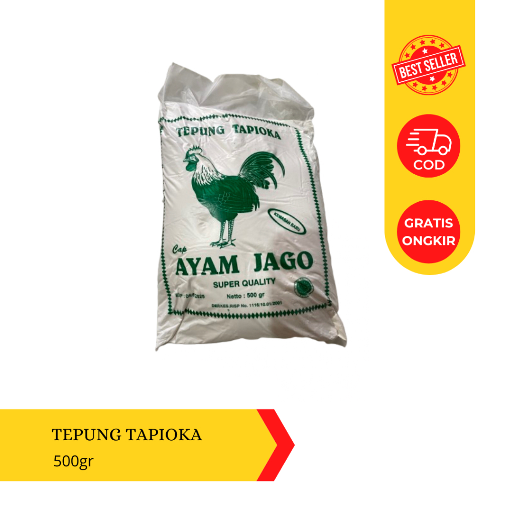 

CAP AYAM JAGO Tepung Tapioka Ayam Jago Super Quality | Tepung Kanji | Tepung Aci | 500gr