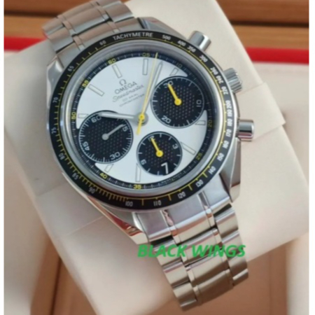 BLACKWINGS JAM TANGAN SPEADMASTER PANDA 42MM STELL STRAP AUTOMATIC SWISS OMEGA