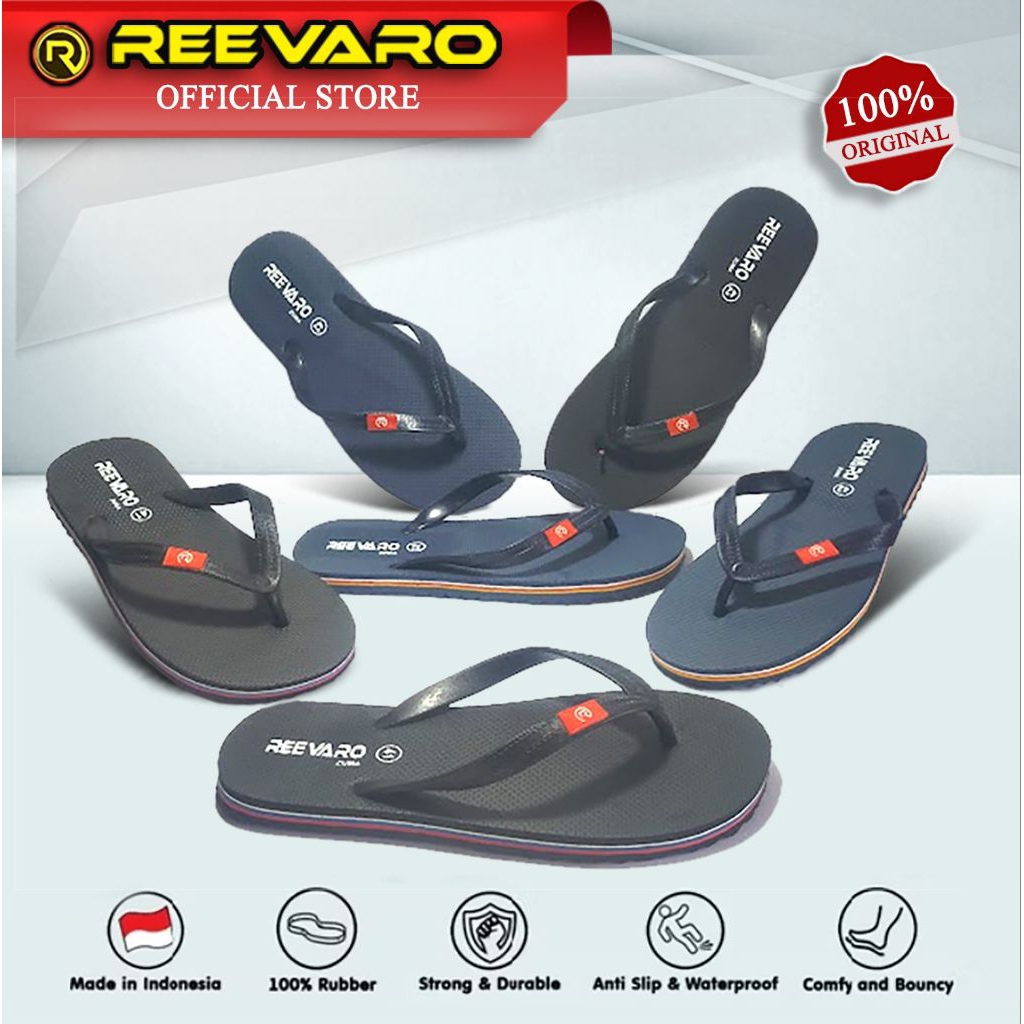 Sandal Reevaro Zuma Sendal Japit Jepit Pantai Santai Pria Man Tali PVC Multicolor Hitam Lapis Polos 