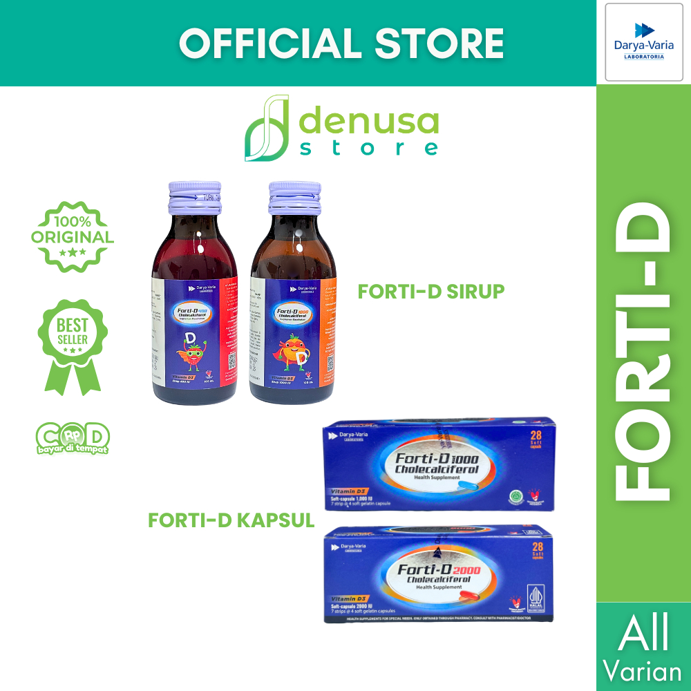 𝗗𝗘𝗡𝗨𝗦𝗔 - FORTI-D Vitamin D3 | 400, 1000, 2000 IU Kapsul & Sirup untuk Tulang, Daya Tahan Anak Dewasa
