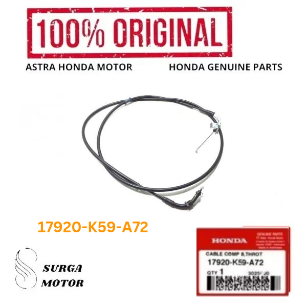 Kabel Gas B Motor Honda Vario 150 K59J 17920K59A72 17920-K59-A72 Cable Comp B Throt ori original Hon