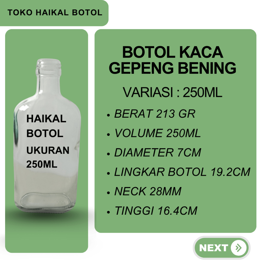 botol kaca gepeng bening 250ml