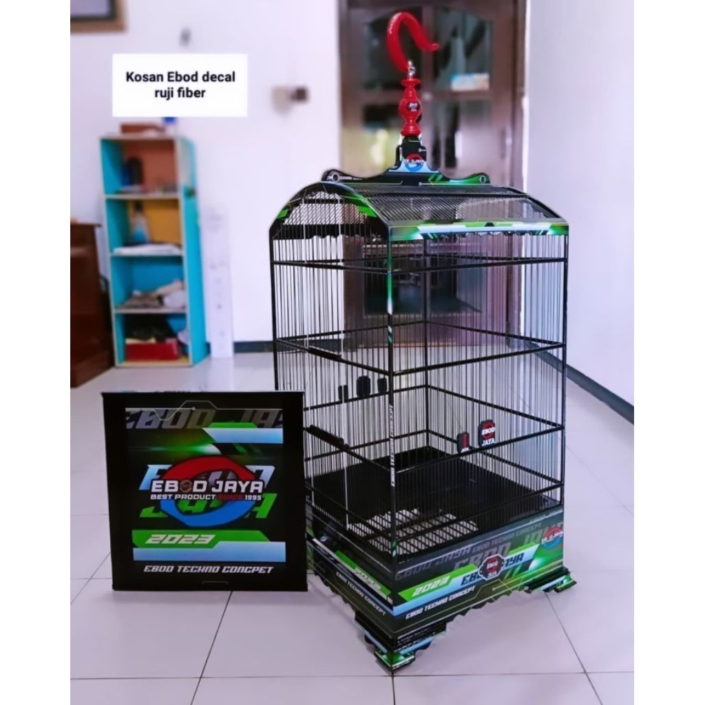 Sangkar Kosan EBOD JAYA Water Decal Ruji Fiber 40x40 + Full set Kerodong + Free Pallet Kayu
