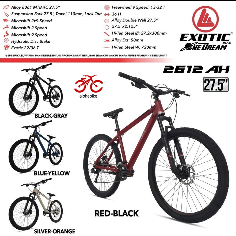 SEPEDA GUNUNG MTB 27.5 INCH EXOTIC ET 2612 AH ET-2612 TERBARU