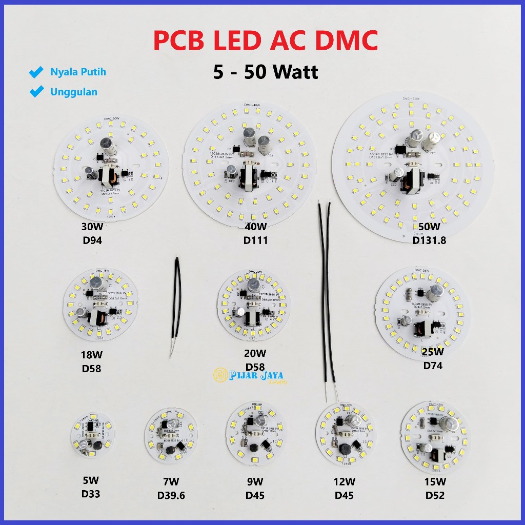 PCB LED AC DMC 5 7 9 12 15 18 20 25 30 40 50 Watt Lengkap PCB Lampu Led Mesin Lampu LED Putih Terang