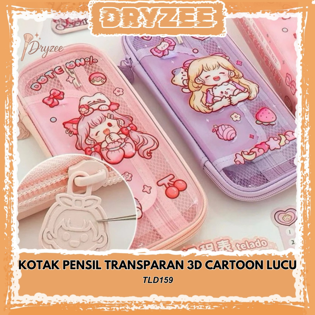 

Kotak Pensil Transparan 3D Cartoon Lucu Cantik Unik Karakter Dodogirl Cat TLD159