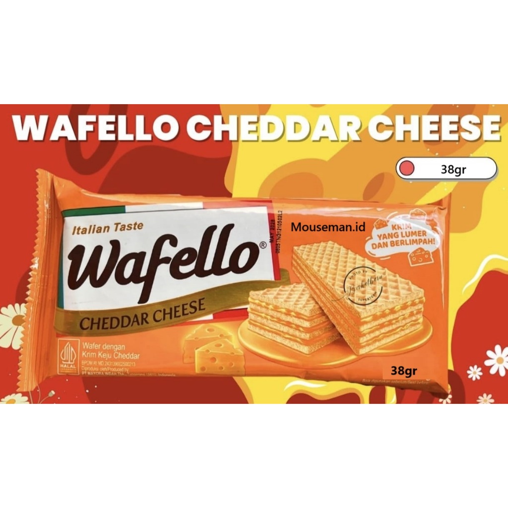 

Italian Taste Wafello CHEDDAR CHEESE KRIM YANG LUMER DAN BERLIMPAH Wafer dengan Krim Keju Cheddar 38gr
