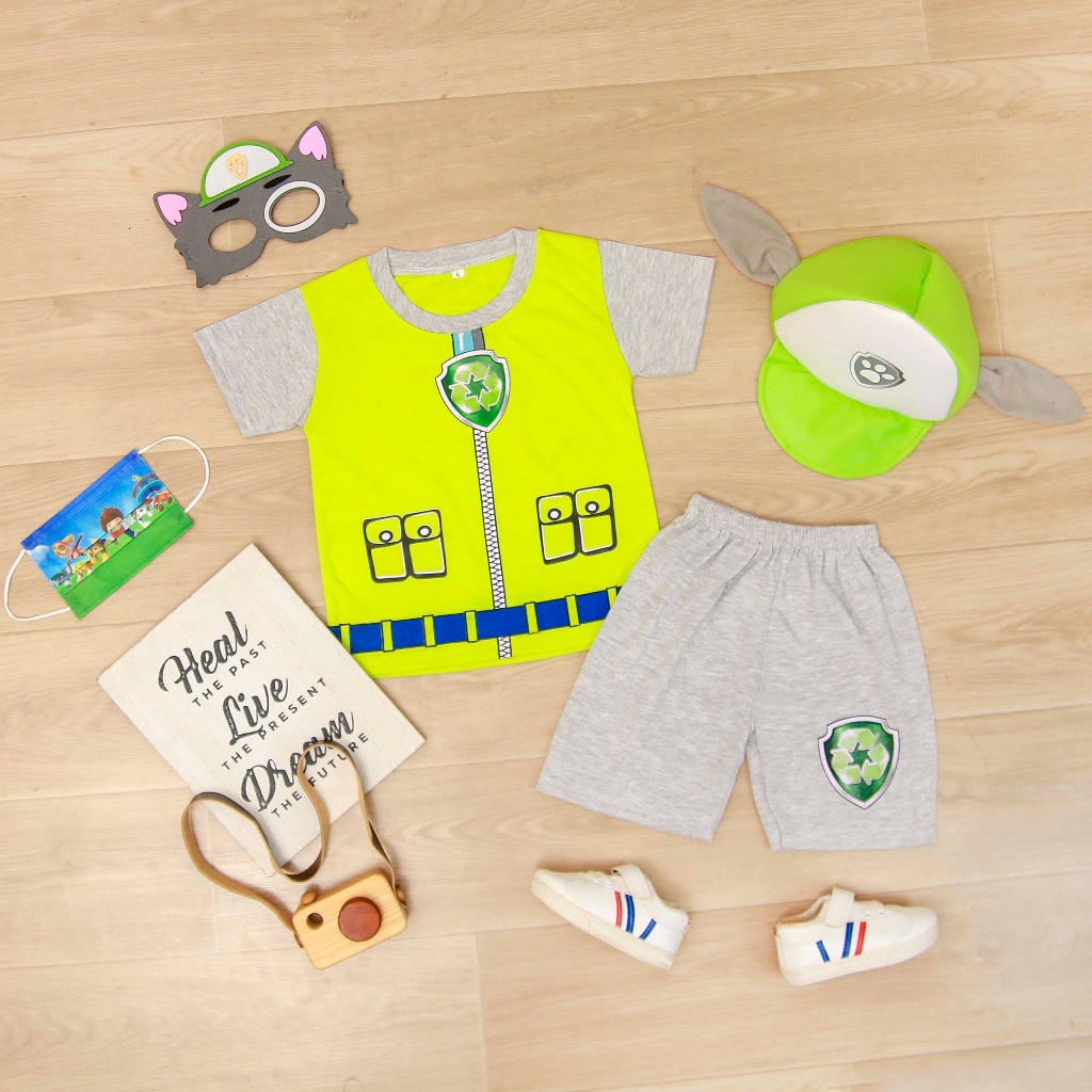 Setelan Anak Gambar Paw Patrol Baju Lengan Pendek Rocky