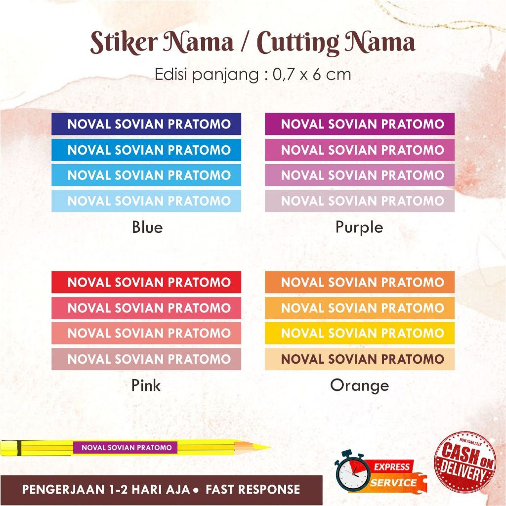 

[90 pcs] Stiker Pensil Nama Panjang 0.7x6 cm