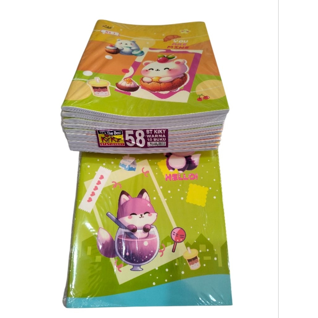 Buku Tulis Kiky Warna 58 Lembar | BT Kiky Kartun Lucu Isi 10 Buku Anak Sekolah - Alat Tulis Kantor/A