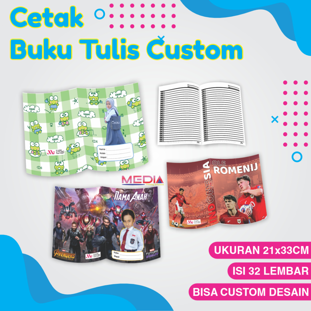 

BUKU TULIS BERGARIS CUSTOM COVER BISA TAMBAH FOTO, NAMA ANAK, KELAS DAN NAMA SEKOLAH