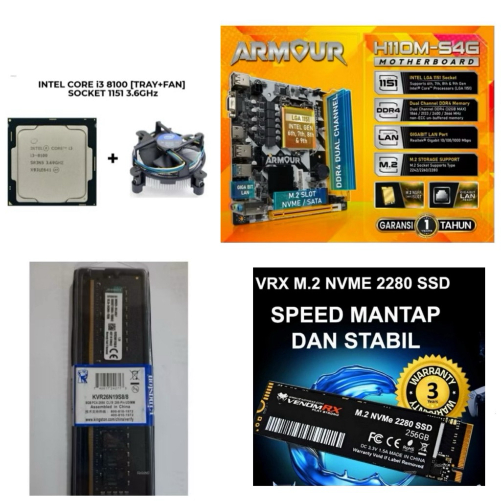 Paket Processor Intel Core i3 8100 Gen 8 LGA 1151 DDR4 NVME