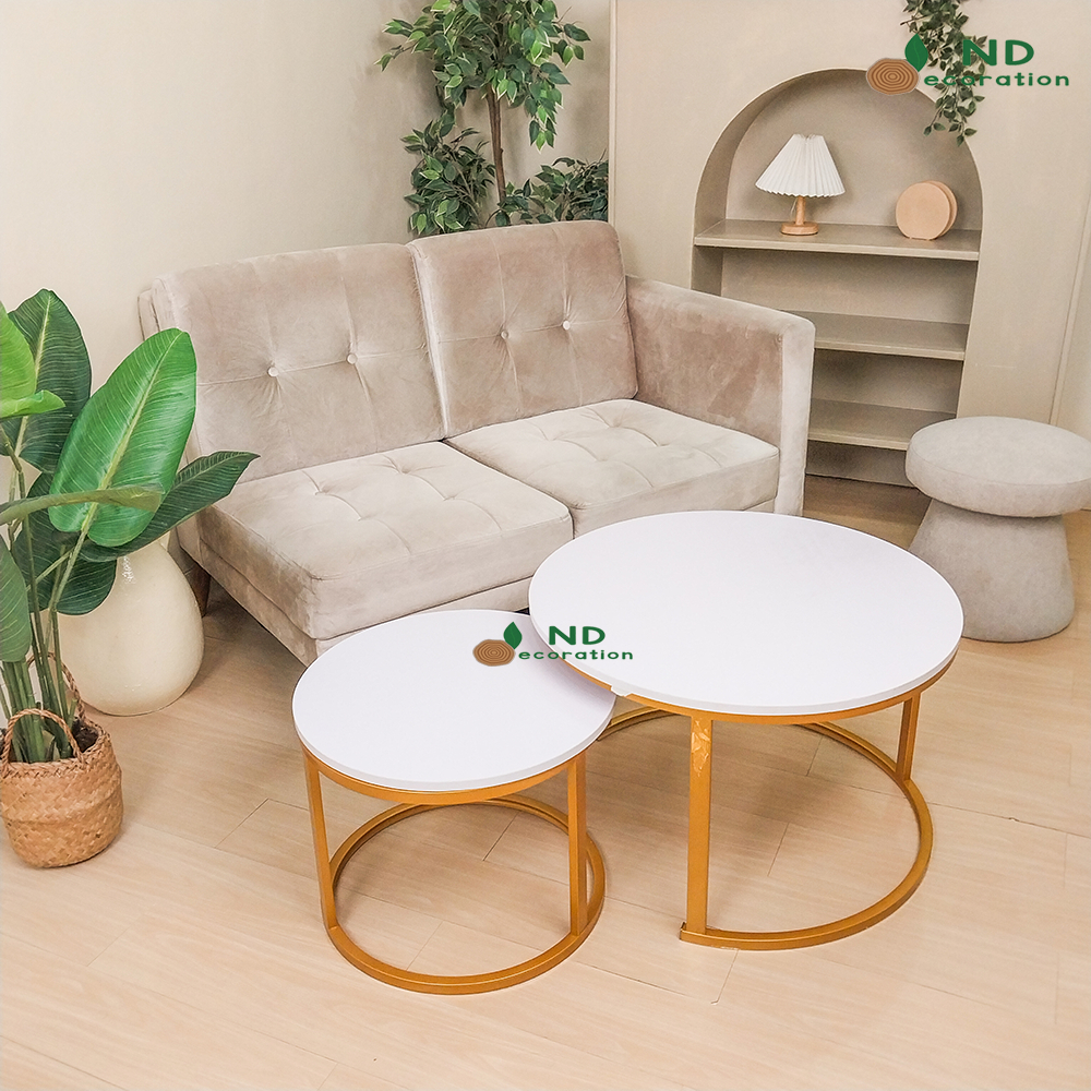 Set Meja Tamu Minimalis Aesthetic / Meja Bulat Ruang Tamu Multifungsi / Meja Kaki Besi