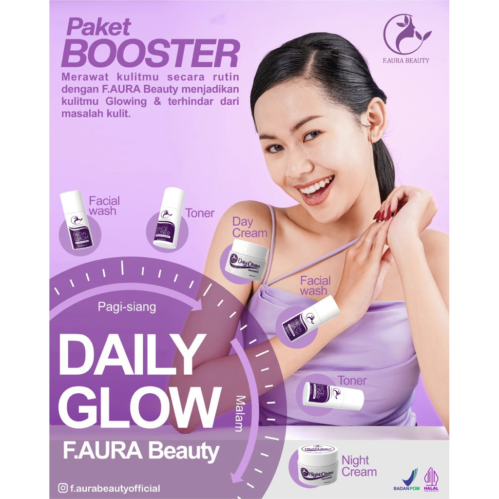 PAKET BOOSTER SKINCARE F.AURA BEAUTY BRAND LOKAL ANAK LOMBOK PEMUTIH BUMIL BUSUI AMAN BPOM HALAL