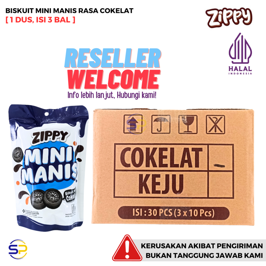 

ZIPPY POUCH Biskuit Mini Manis Rasa Cokelat [1 Dus, Isi 3 Bal]