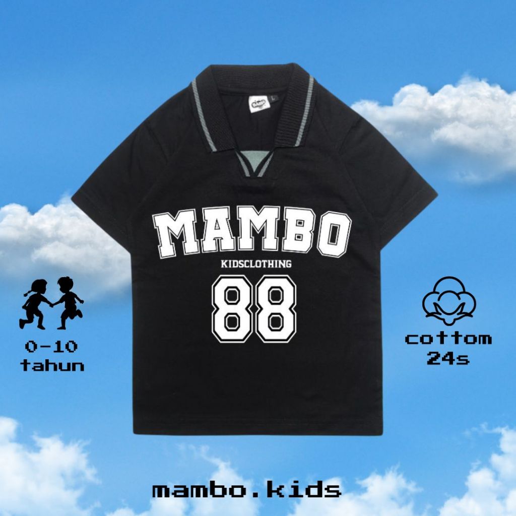 mambo.kids - polo shirt anak MAMBO 88 cotton 24s umur 1-10 tahun Jersey Vintage Anak - Hitam