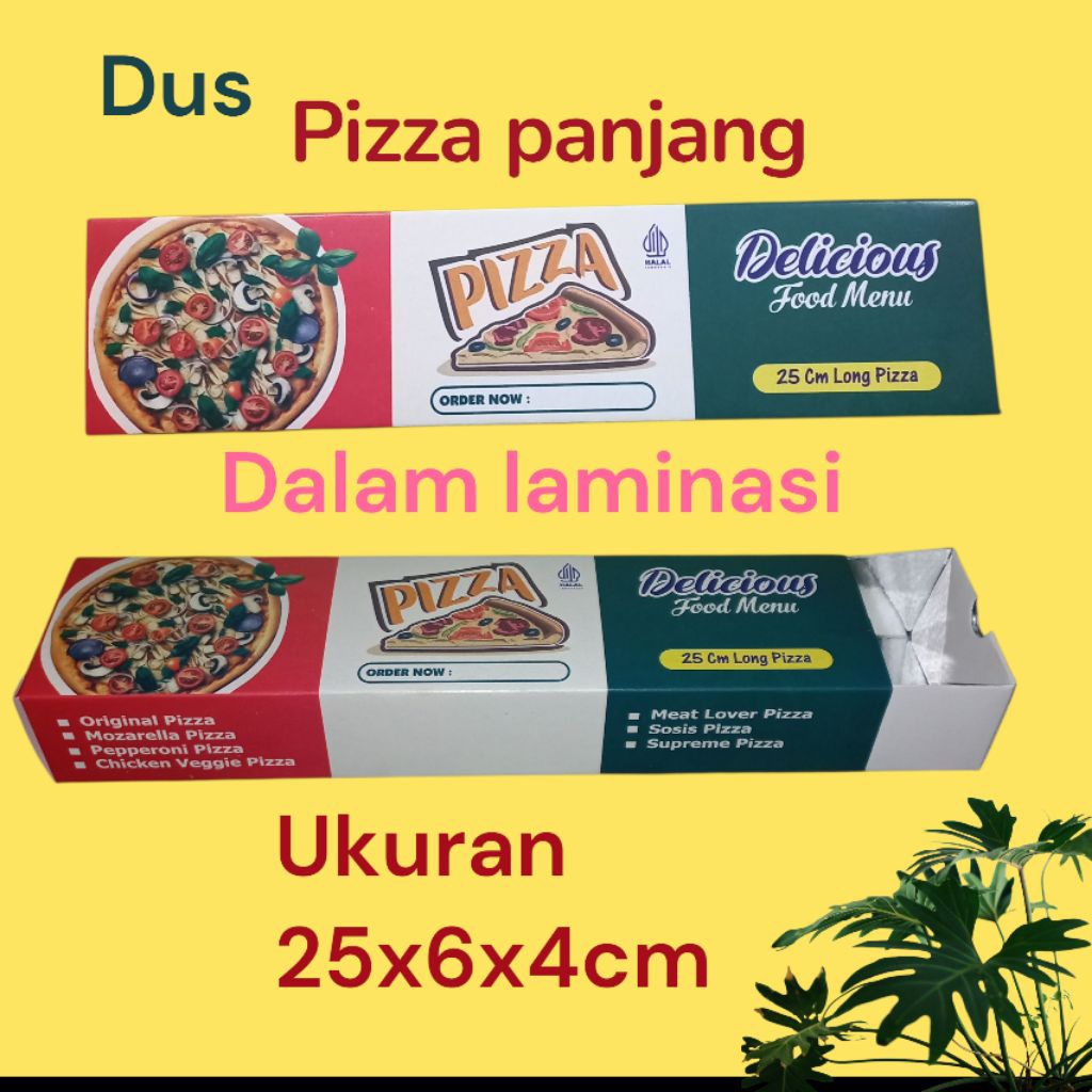 

KEMASAN PIZZA PANJANG,DUS LONG PIZZA,UKURAN 25X6X4 CM.ISI 100 PCS