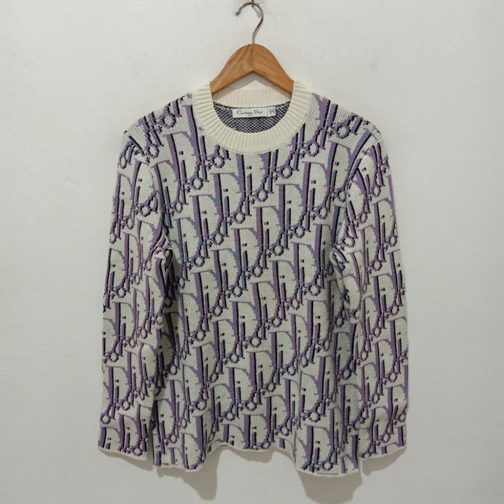 Christian Dior Obligue Wool Cashmere Jacquard Knit Sweater Made in Italy