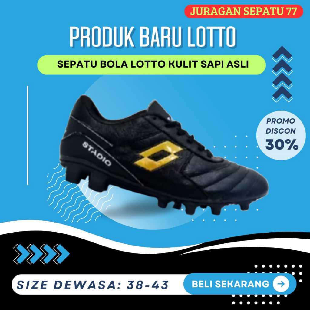 TERBARU Sepatu Bola Kulit Asli ORI Lotto Stadio Sol Dijahit Rapih kuat tahan lama size 38 - 43