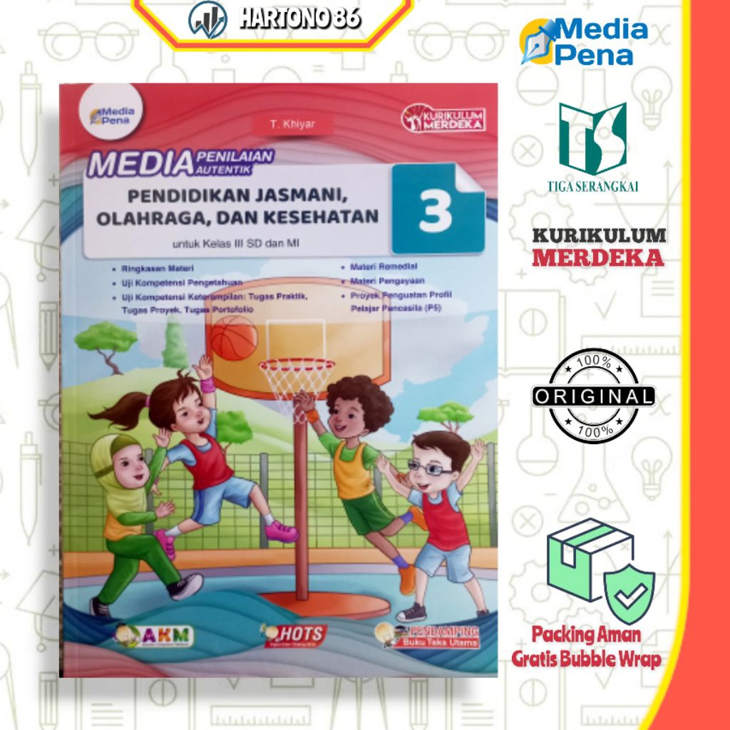 Buku Media penilaian Autentik PJOK kelas 3 SD/MI kurikulum merdeka Media pena Tiga serangkai