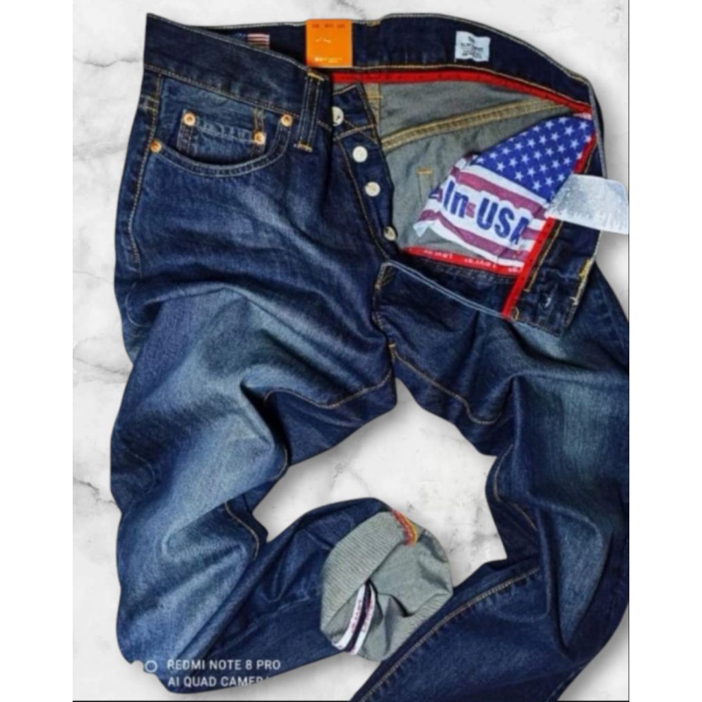 Celana Panjang Pria 501 USA Full Tack kekinian - Selvedge Denim Premium cowok