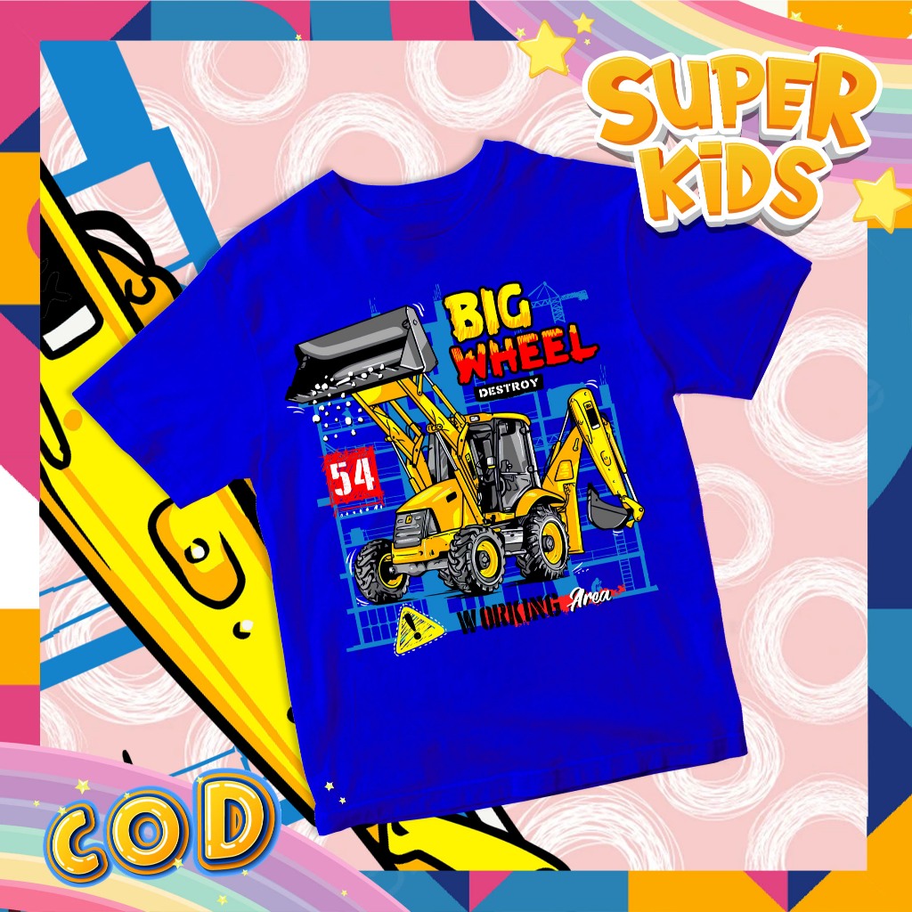 SUPERKIDS Baju Anak / Kaos Anak Laki Laki EXCAVATOR BIG WHEEL
