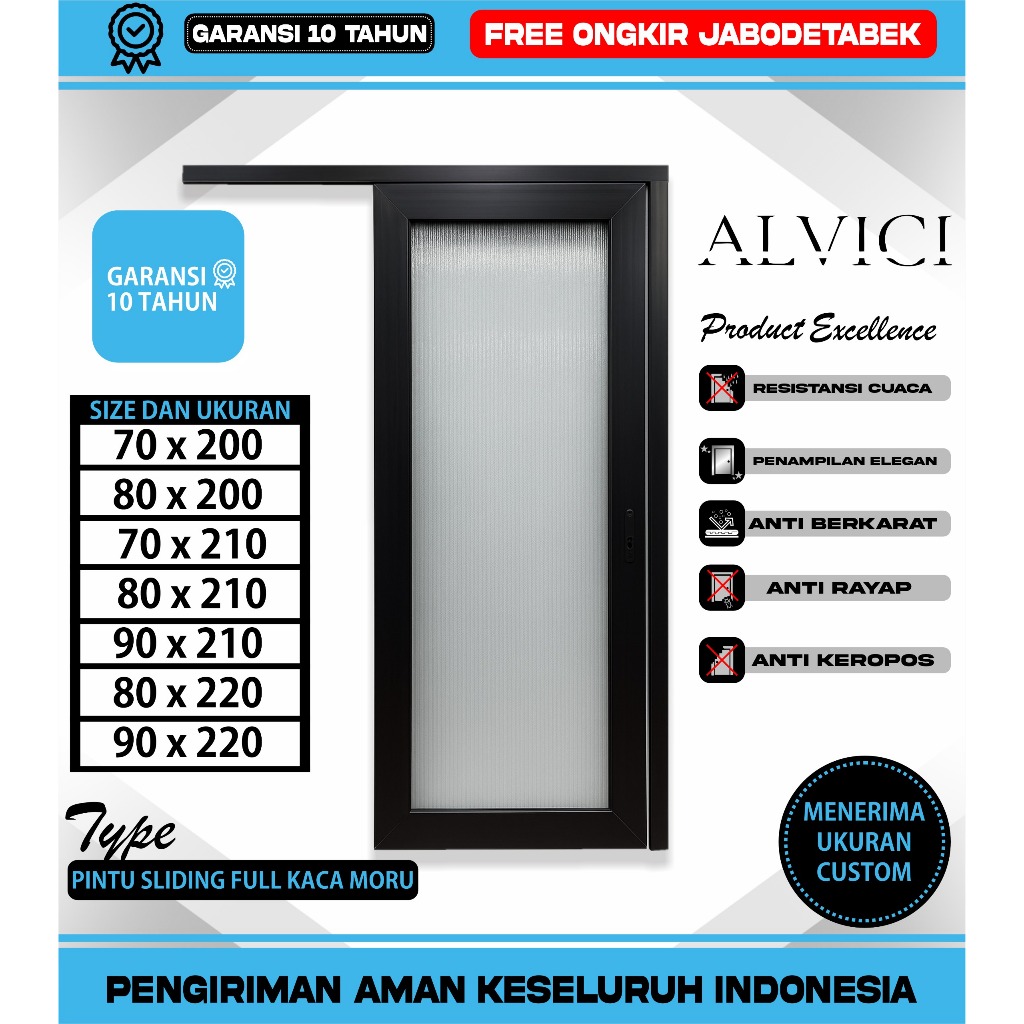 Pintu UPVC Geser Sliding Full Kaca Moru Ukuran 70 x 200 Sampai 90 x 220 Bahan Pintu Tebal ALVICI