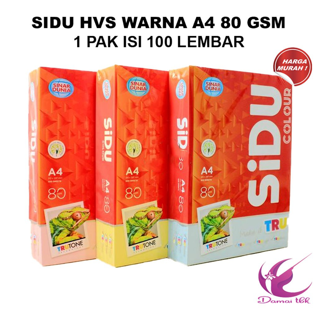

(1Pak isi 100 Lembar) Sidu Hvs warna A4 80 gsm
