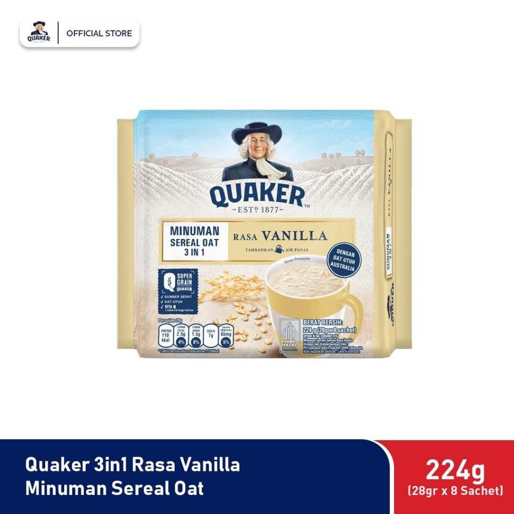 

Quaker 3in1 Vanila Minuman Sereal Oat 224 gr(24 gr x 8 Sachet)