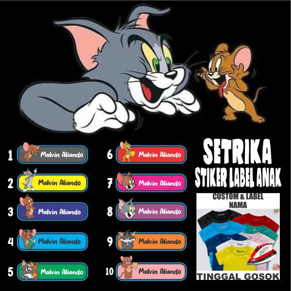 

Sticker Sablon Setrika Label Nama Karakter ( TOM & JERRY ) Anak Sekolah Pesantren Asrama Name Tag Laundry