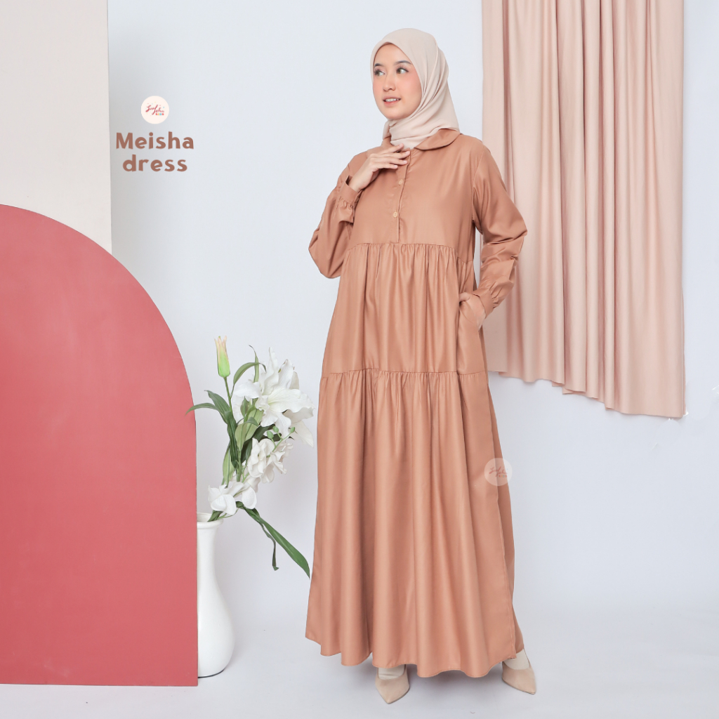 Soulleha Meisha Dress Gamis Korean Style Katun Toyobo Polos susun Canda