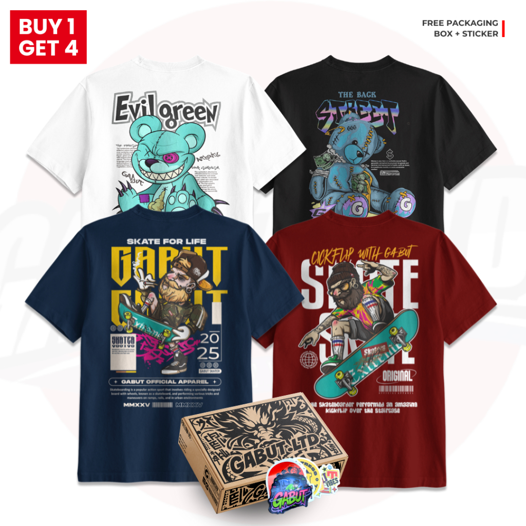 [GABUT] - Paket Bundling 4pcs Baju Kaos Distro Unisex Pria Wanita BDGBT4-001 Bahan Cotton Combed 24s