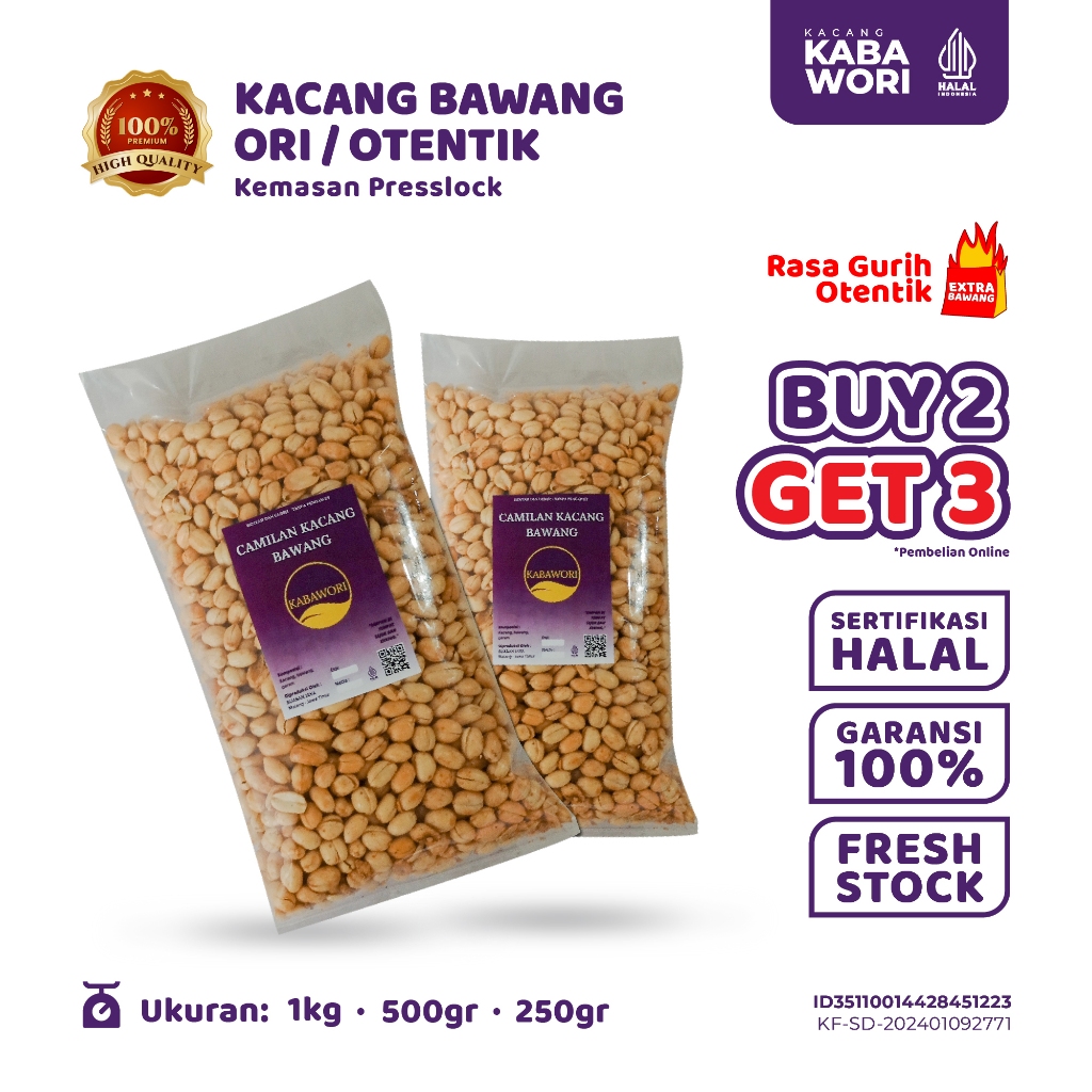 

BUY 2 GET 3 (GRATIS 1) Kacang Bawang Goreng Kabawori Khas Malang, Makanan Ringan Kacang Bali