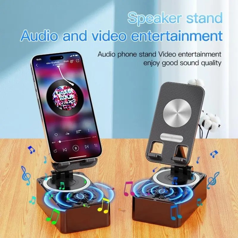 Wireless Bluetooth Speaker Foldable PhoneHolder Stand Desktop Anti-Slip Mobile Phone