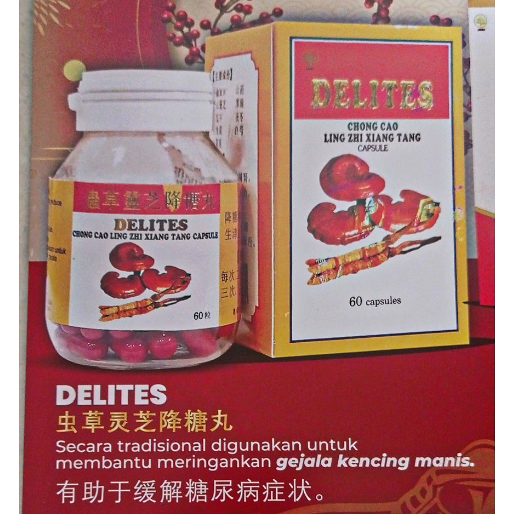Delites 60 Kapsul/Chong Cha Ling Zhi Xiang Tang Capsule/Kencing Manis/Diabetes/Gejala Kencing Manis