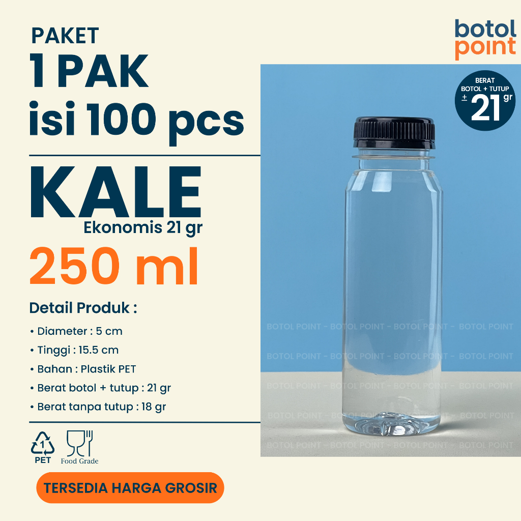 Botol Kale 250 ml 1 pack 100 pcs - SUPER TEBAL - TEBAL - EKONOMIS - Botol Kemasan Plastik 250ml